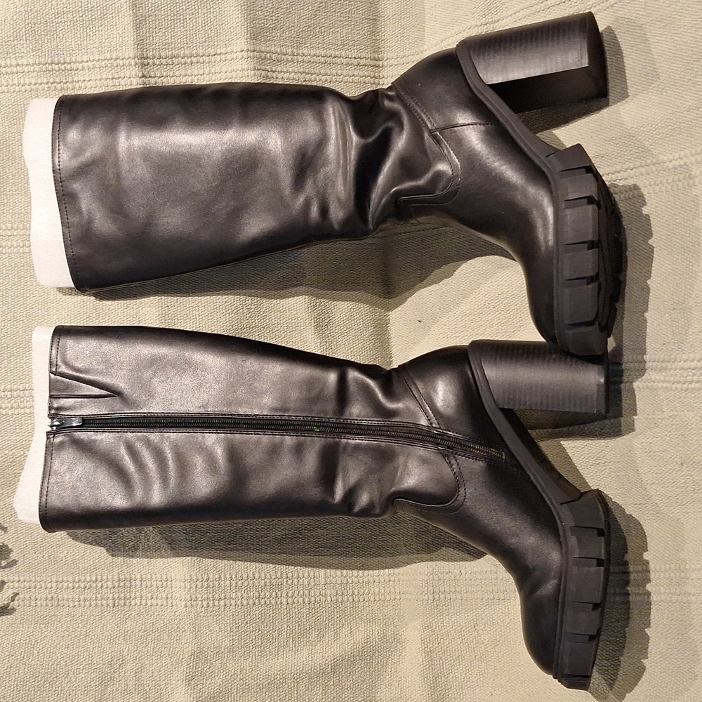 Nine West Kani clunky black stacked heeled knee boots 9M